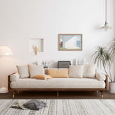 Beige 3-seat linen fabric sofa with solid wood frame, perfect for modern living rooms